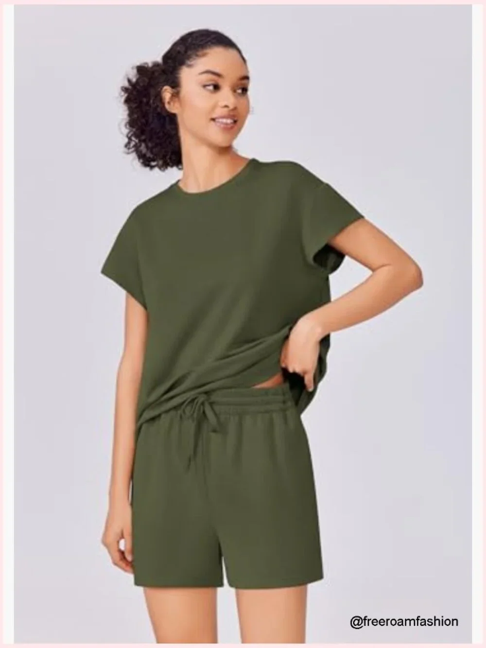 Summer Crewneck Matching Shorts Lounge Set with Pockets Casual Travel Outfits